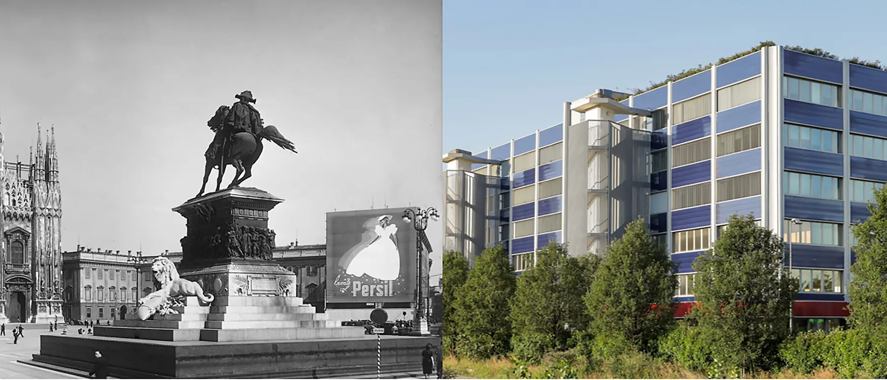 foto bianco e nero e foto sede Henkel Milano